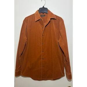 JOSEPH ABBOUD Brown Rust Solid Long Sleeve Shirt Cotton Spandex Mens M